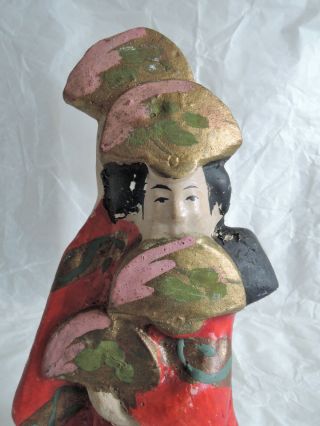 6.  5 Inch Japanese Antique Clay Doll : Dancing Kimono Woman With Fan