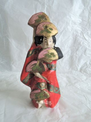 6.  5 inch Japanese Antique Clay Doll : Dancing Kimono Woman with Fan 2