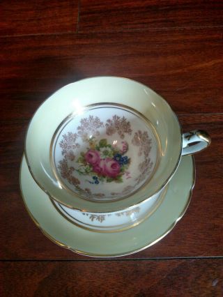 Stanley Fine Bone China England Yellow & Gold Color Pink Rose Tea Cup & Saucer