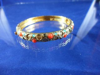 Vintage 14k Gold Turquoise Coral And Peridot Bracelet