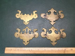 Set Of 4 Antique Brass Backplates Escutcheon Chippendale Bat Wing