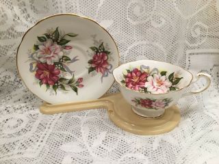 Peonies (?) With Blue Ribbons Royal Standard Tea Cup And Saucer Set (517)