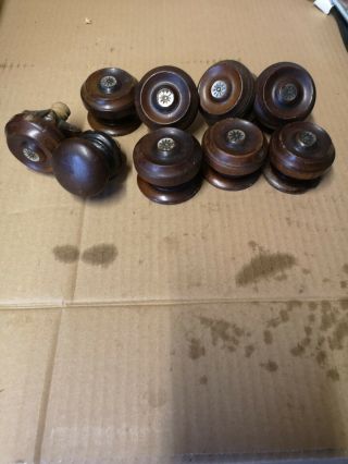 8 X Vintage Antique Victorian Mahogany Drawer Knobs With Mother Of Pearl