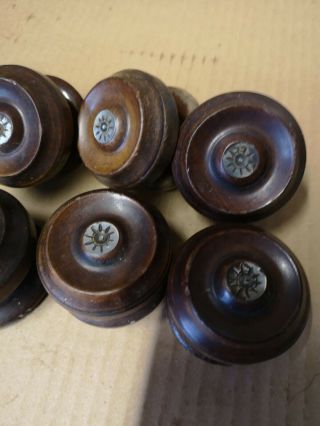 8 x Vintage Antique victorian Mahogany Drawer Knobs with mother of pearl 2