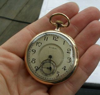 Rare Vintage 1.  75 " Elgin Gold Filled Wind Up Pocket Watch 17 Jewels Look