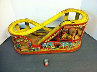 Antique Vintage 1940/50 ' s J.  CHEIN & CO.  Tin Toy ROLLER COASTER w/ One Car Rare 3