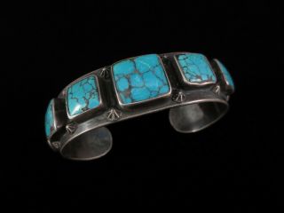 Antique Navajo Bracelet - Silver And Turquoise Row