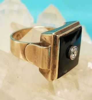 Estate Art Deco 14K Yellow Gold,  Diamond & Onyx Size 8.  75 Ring Gorgeous 4