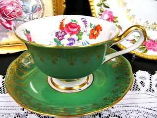 Royal Albert Tea Cup And Saucer Green & Floral Pattern Rose Teacup Gold Gilt