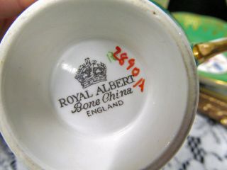 ROYAL ALBERT TEA CUP AND SAUCER GREEN & FLORAL PATTERN ROSE TEACUP GOLD GILT 5