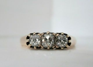Antique 14ct Rose Gold.  70ct Old Mine Cut Diamond Trilogy Engagement Ring Size R