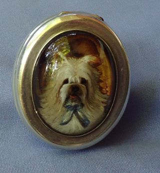 Antique Skye Silky Terrier Silver Snuff Box Essex Crystal Dog