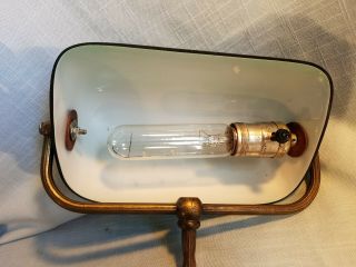 ANTIQUE VINTAGE EARLY BANKERS BRASS BRONZE TABLE LAMP BASE GREEN GLASS LAMPSHADE 8