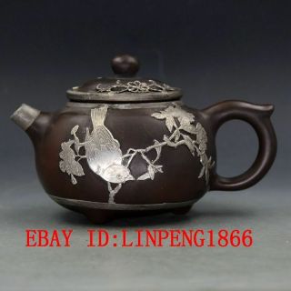 Tibet Silver Bird Armor Yixing Zisha Hand - Carved Teapot Made By Zhou Zhichen L02