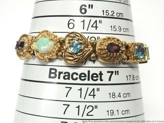 Natural Opal Garnet Topaz Diamond 14k Gold Bracelet 41gram Slide Charms 1950s 10