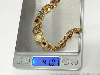 Natural Opal Garnet Topaz Diamond 14k Gold Bracelet 41gram Slide Charms 1950s 11