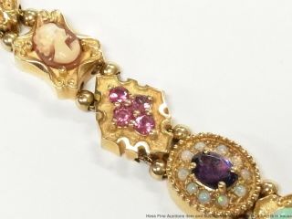 Natural Opal Garnet Topaz Diamond 14k Gold Bracelet 41gram Slide Charms 1950s 4