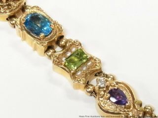 Natural Opal Garnet Topaz Diamond 14k Gold Bracelet 41gram Slide Charms 1950s 5