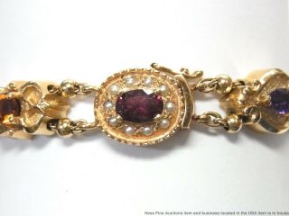 Natural Opal Garnet Topaz Diamond 14k Gold Bracelet 41gram Slide Charms 1950s 8
