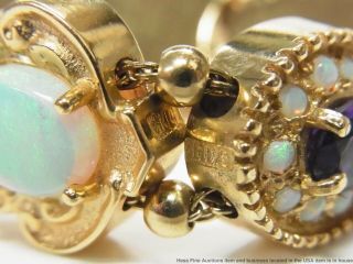 Natural Opal Garnet Topaz Diamond 14k Gold Bracelet 41gram Slide Charms 1950s 9