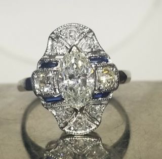 Platinum Antique Art Deco Natural Marquise Diamond Ring 1.  05ct Si1