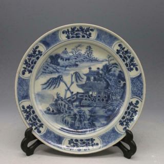 Collectible Chinese Old Porcelain Blue And White Hand - Painted Landscape Plate