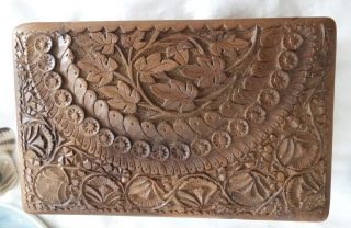 Antique Carved Intricate Design Solid Wood Playing Card Box