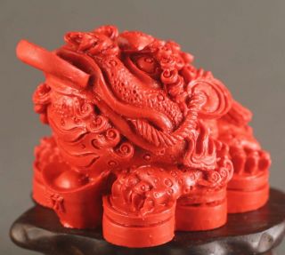 Chinese Natural Cinnabar Red Jade Hand - Carved Spittor (jinchan) Statue Ornament