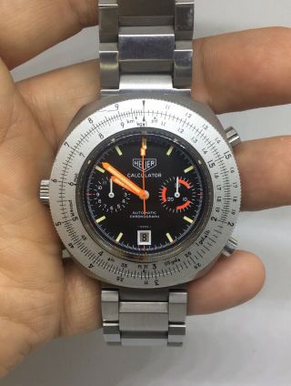 Vintage Heuer Calculator Chronograph 45 Mm Stainless Steel