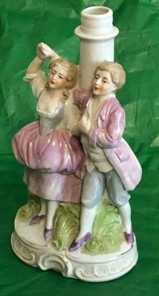 Antique German Porcelain Lamp Base French Man And Woman