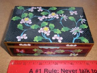 Antique Chinese Cloisonne Enamel Vintage Trinket Box Floral Black Jewelry
