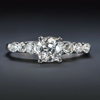 Platinum.  84c Old Mine Cushion Cut Diamond Engagement Ring F Si Vintage Antique