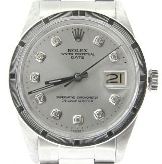 Mens Rolex Date Stainless Steel Watch Oyster Style Band Silver Diamond Dial 1501