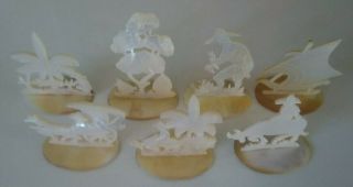Vintage Set of Chinese Mother of Pearl Carved Table Place Card Holders 2