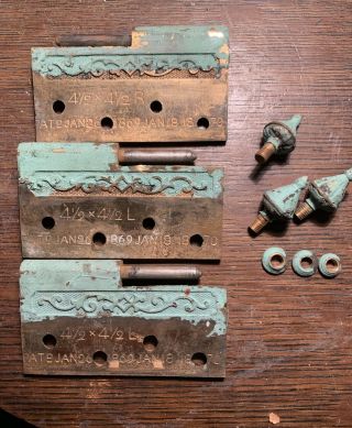 3 Gothic Victorian 1869 Solid Bronze 4 - 1/2” Lift Off Hinges One Side Only Finial