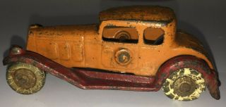 Vintage Cast Iron Sedan Coupe 4 Inch Car Orange And Red