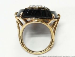 Huge 14k Gold Black Onyx Victorian Ring Natural Seed Pearl 17.  2gr Antique Sz7.  5 6