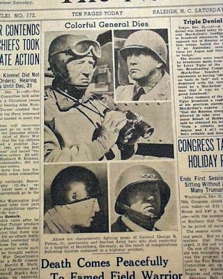Gen.  George S.  Patton Automobile Accident Or Assassination Death 1945 Newspaper