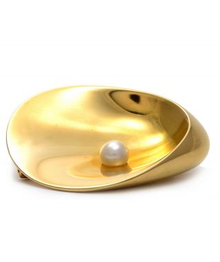 100 Auth.  Solid 18k Yellow Gold Georg Jensen Shell Brooch W Pearl