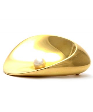 100 Auth.  Solid 18K Yellow Gold Georg Jensen Shell Brooch w Pearl 2