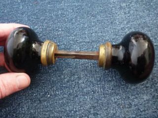 Vintage Old Reclaimed Antique Black Glass? Door Knob Handle Bullers Part Brass