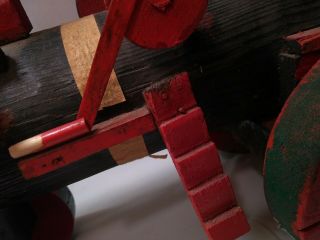 Antique Wood Model Steam Tractor Toy Large Scale Folk Art Vtg handmade and paint 4