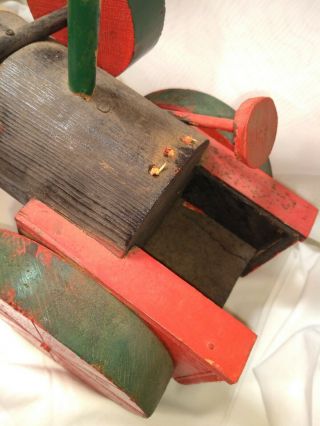 Antique Wood Model Steam Tractor Toy Large Scale Folk Art Vtg handmade and paint 6