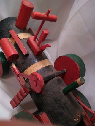 Antique Wood Model Steam Tractor Toy Large Scale Folk Art Vtg handmade and paint 7