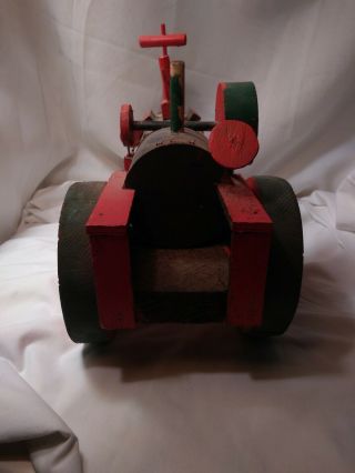 Antique Wood Model Steam Tractor Toy Large Scale Folk Art Vtg handmade and paint 8