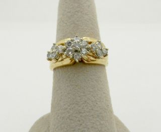 Vintage 14k Yellow Gold Anniversary Cluster Diamond Ring Band size 7 10