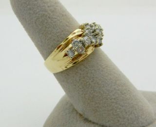 Vintage 14k Yellow Gold Anniversary Cluster Diamond Ring Band size 7 11