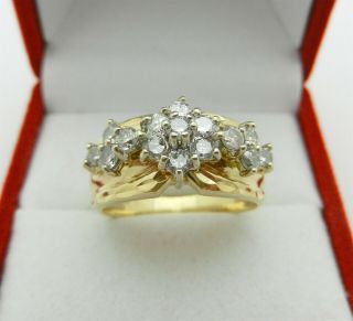 Vintage 14k Yellow Gold Anniversary Cluster Diamond Ring Band Size 7