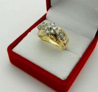 Vintage 14k Yellow Gold Anniversary Cluster Diamond Ring Band size 7 3