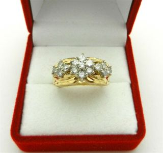 Vintage 14k Yellow Gold Anniversary Cluster Diamond Ring Band size 7 4